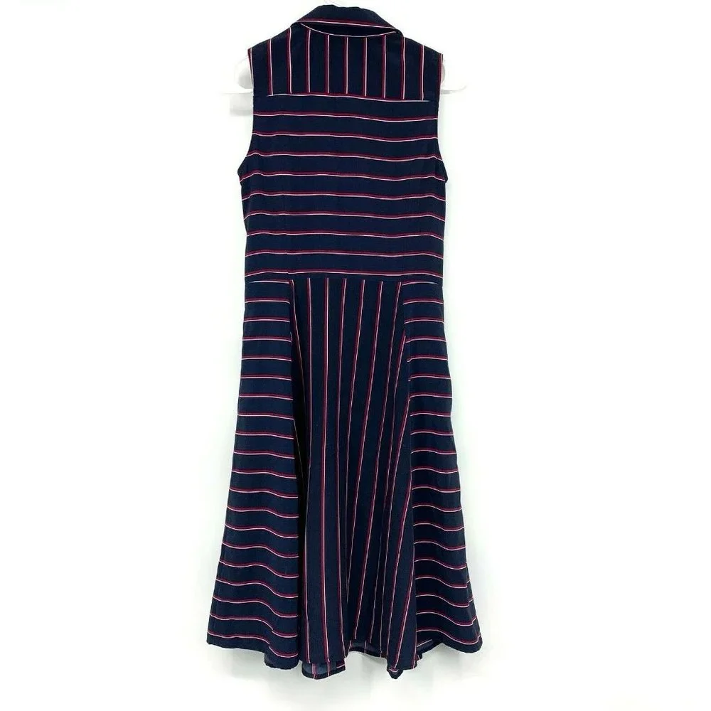 Tommy Hilfiger Shirt Dress Navy Blue Stripe Button Down Sleeveless - Picture 5 of 7